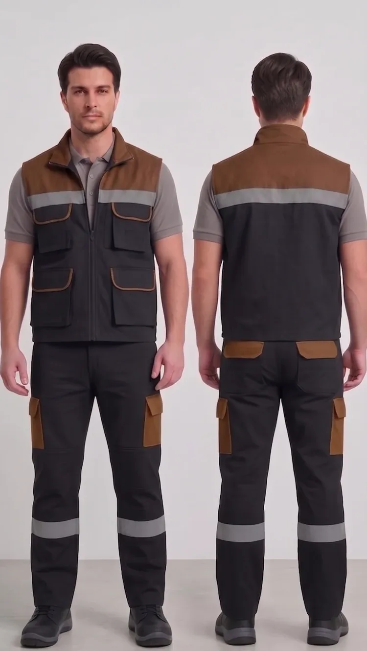 İş yeleği-pantolon takımı #05 — harman gabardin 245 g/m² full likralı, İLKETEKS Denizli üretim