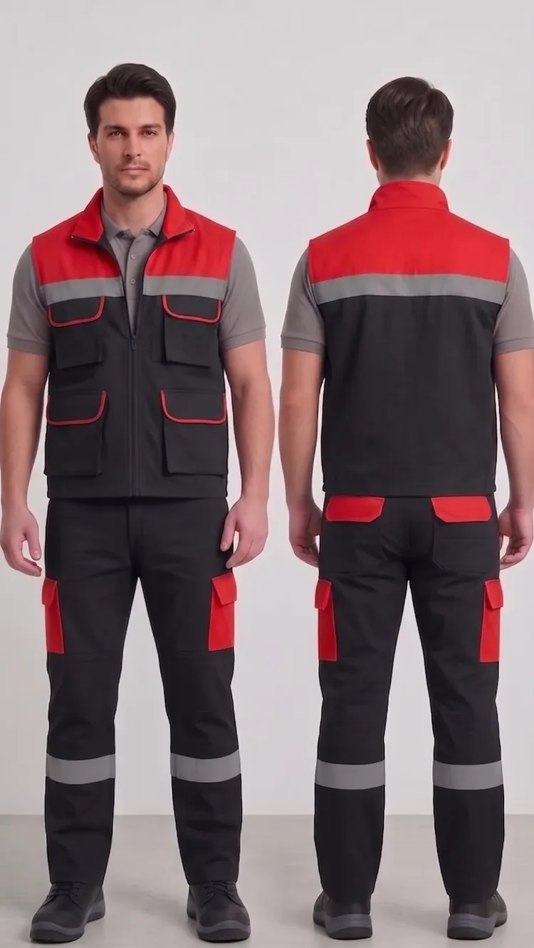İş yeleği-pantolon takımı #06 — harman gabardin 245 g/m² full likralı, İLKETEKS Denizli üretim