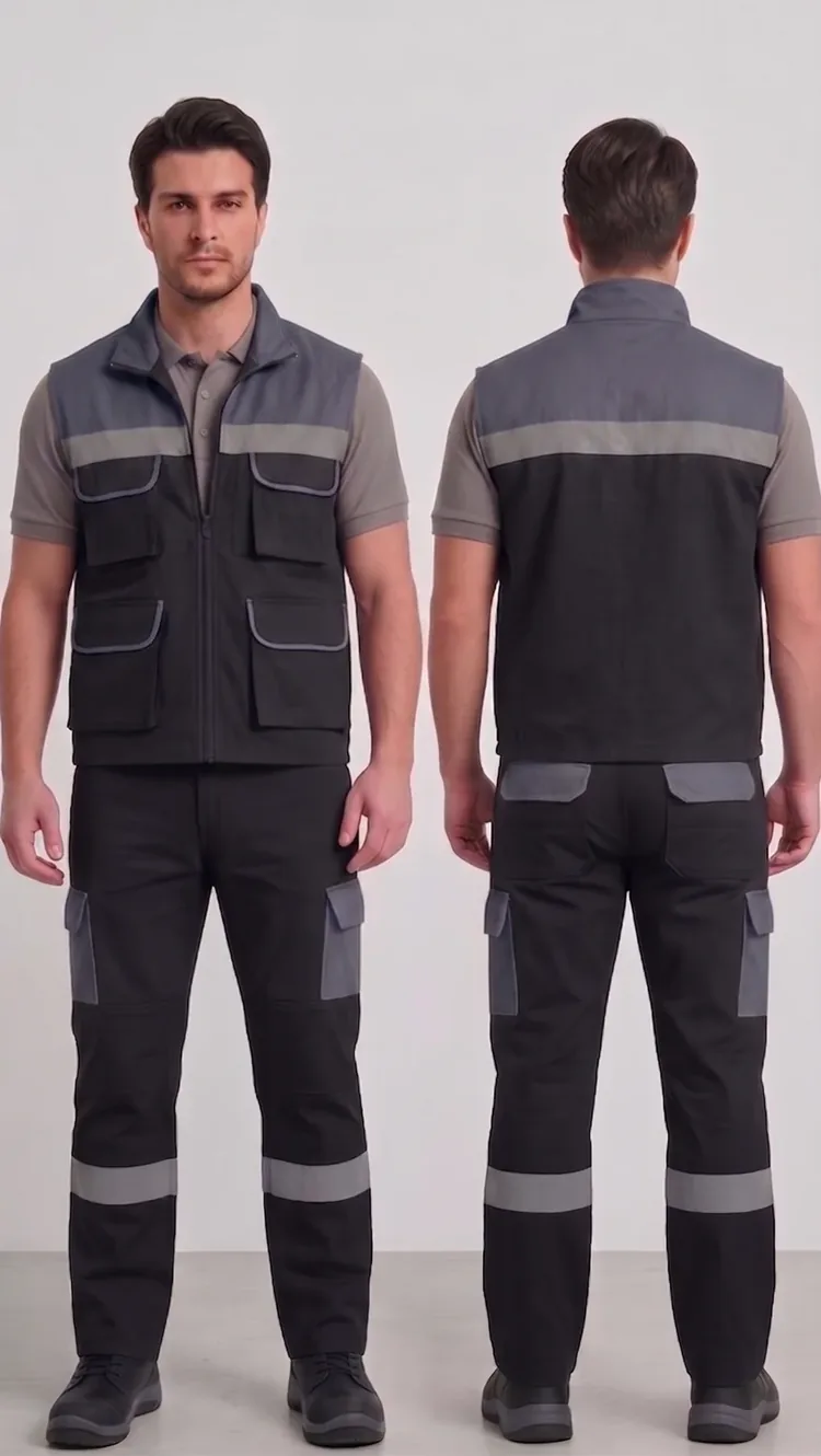 İş yeleği-pantolon takımı #09 — harman gabardin 245 g/m² full likralı, İLKETEKS Denizli üretim