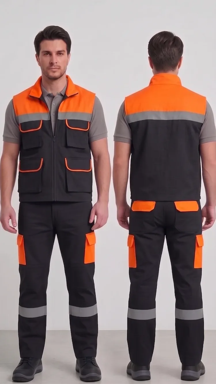 İş yeleği-pantolon takımı #12 — harman gabardin 245 g/m² full likralı, İLKETEKS Denizli üretim